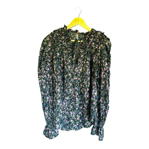 Free People Black Ruffled Bib Collar Top Size Small - Picture 1 of 4